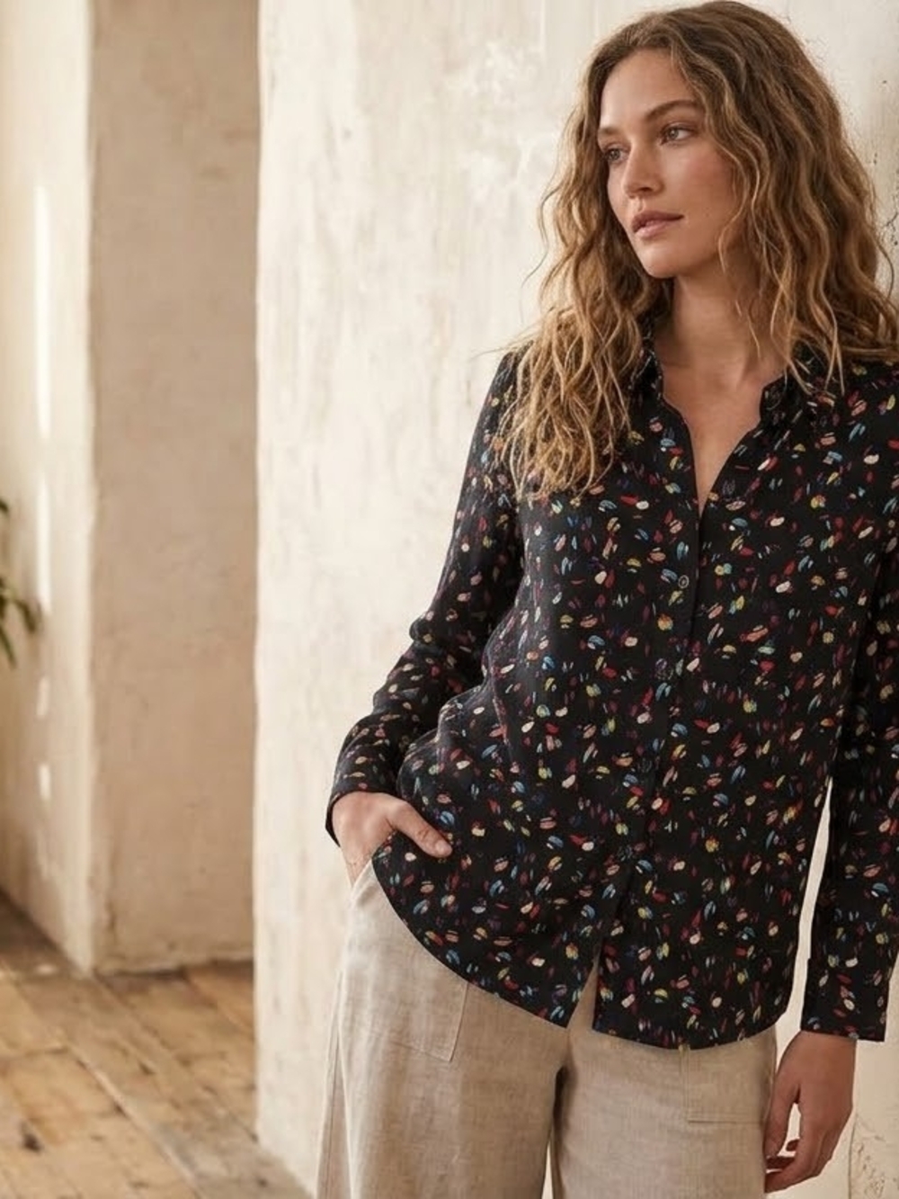 Anthropologie Cabi Black Multicolor Confetti Button-Down Blouse Shirt Small - Picture 4 of 13